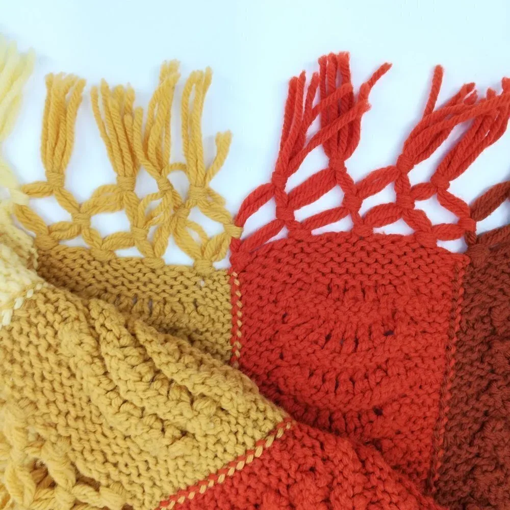 Vintage Shell Crochet Striped Afghan Blanket Throw